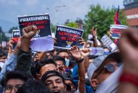 The Gen Z group protests against corruption and the ban on social media platforms by the government in Kathmandu, Nepal, on September 8, 2025. (Photo by Ambir Tolang/NurPhoto) (Photo by Ambir Tolang / NurPhoto via AFP)