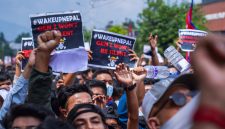 The Gen Z group protests against corruption and the ban on social media platforms by the government in Kathmandu, Nepal, on September 8, 2025. (Photo by Ambir Tolang/NurPhoto) (Photo by Ambir Tolang / NurPhoto via AFP)