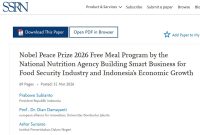 Sebuah makalah ilmiah yang mengusulkan program Makan Bergizi Gratis (MBG) sebagai kandidat Nobel Perdamaian 2026 menjadi sorotan publik.