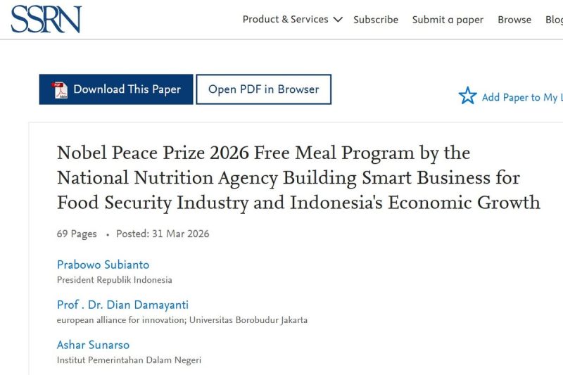 Sebuah makalah ilmiah yang mengusulkan program Makan Bergizi Gratis (MBG) sebagai kandidat Nobel Perdamaian 2026 menjadi sorotan publik.